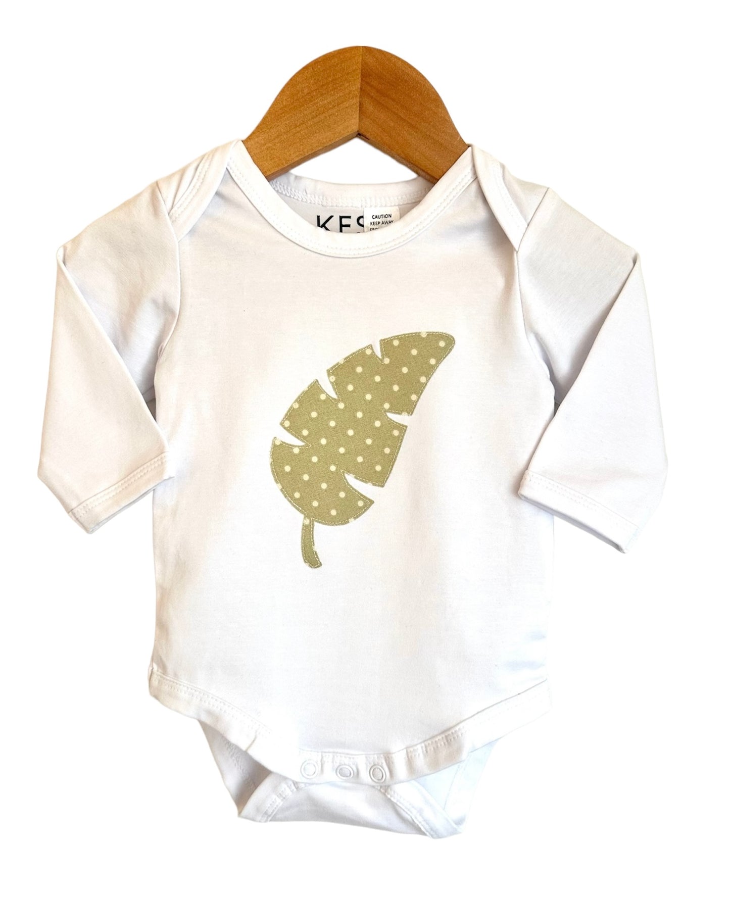 1. A Leaf (sage polkadot) long sleeve bodysuit WHITE COLOUR